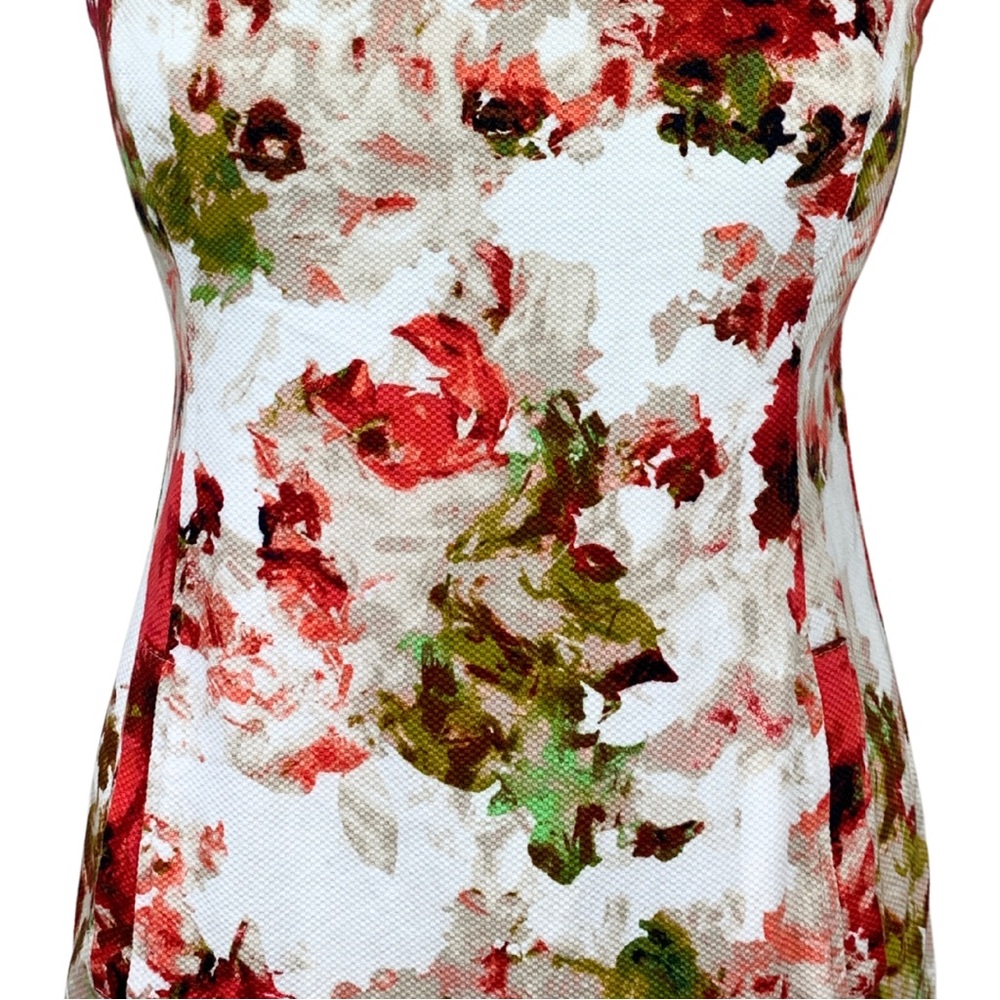 Liz Claiborne White Red Floral Boudreau Neckline Cap Sleeves Sheath Midi Dress 4 - Picture 6 of 15